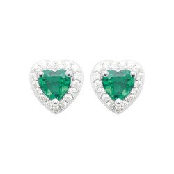 Boucles d'Oreilles Puces Cœur Vert Argent Rhodié | Kara Bijoux