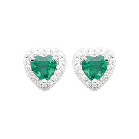 Boucles d'Oreilles Puces Cœur Vert Argent Rhodié | Kara Bijoux