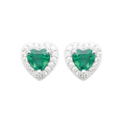 Boucles d'Oreilles Puces Cœur Vert Argent Rhodié | Kara Bijoux