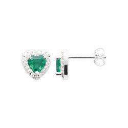 Boucles d'Oreilles Puces Cœur Vert Argent Rhodié | Kara Bijoux