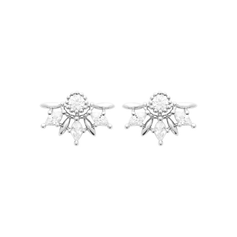 Boucles d'Oreilles Puces Éclat Floral Argent Rhodié - Kara Bijoux
