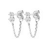 Boucles d'Oreilles Double Puce Chaîne Zircons Argent Rhodié