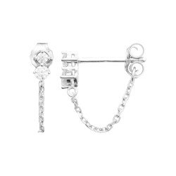 Boucles d'Oreilles Double Puce Chaîne Zircons Argent Rhodié