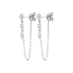Boucles d'oreilles Puces & Chaîne Argent Rhodié Zirconium
