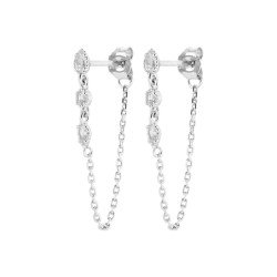 Boucles d'oreilles Puces & Chaîne Argent Rhodié Zirconium