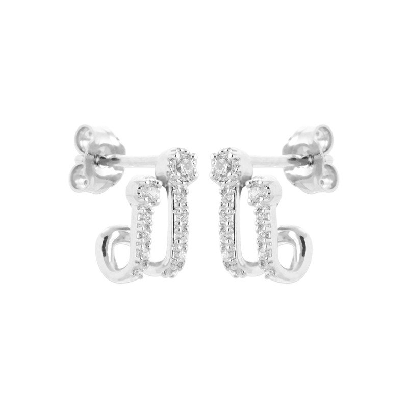 Boucles d'Oreilles Puces Doubles Barres Argent Rhodié | Kara Bijoux