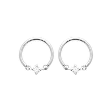 Boucles d'Oreilles Créoles Argent Rhodié & Zirconium Scintillant