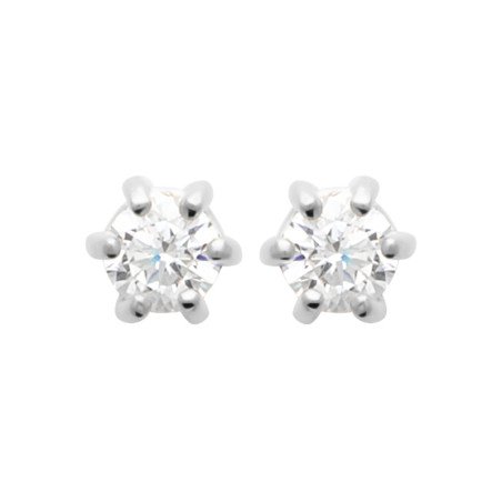 Puces d'Oreilles Solitaire Argent Rhodié Oxyde de Zirconium