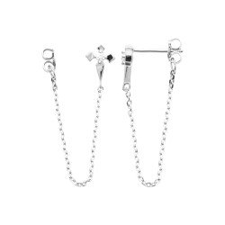 Boucles d'Oreilles Puces Chaîne Argent Rhodié Oxydes de Zirconium