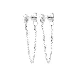 Boucles d'Oreilles Puces Chaînes Zirconia Argent Rhodié
