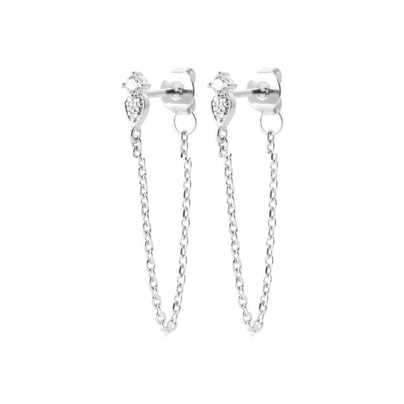 Boucles d'Oreilles Puces Chaînes Zirconia Argent Rhodié