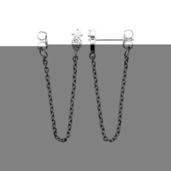 Boucles d'Oreilles Puces Chaînes Zirconia Argent Rhodié