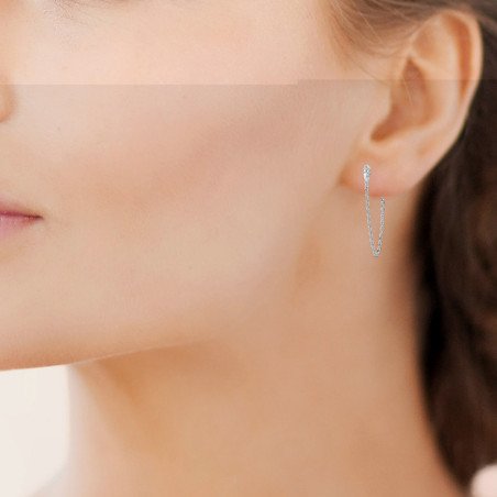 Boucles d'oreilles Chaîne Fine Argent Rhodié & Oxyde de Zirconium