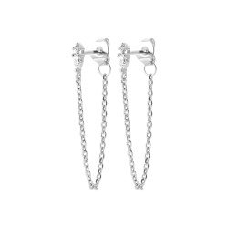 Boucles d'oreilles Chaîne Fine Argent Rhodié & Oxyde de Zirconium