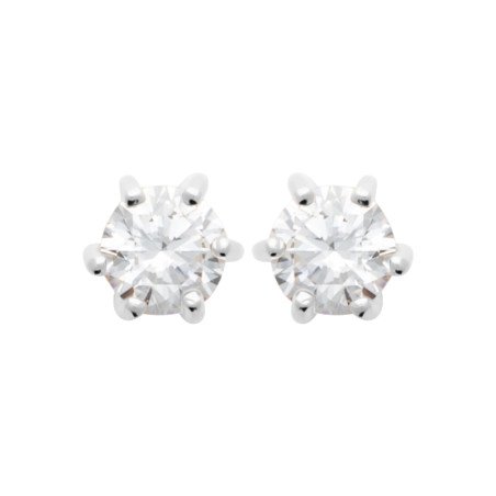 Puces d'Oreilles Solitaire Zirconium Argent Rhodié | Kara Bijoux