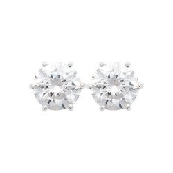 Boucles d'Oreilles Puces Solitaires Brillant Argent Rhodié