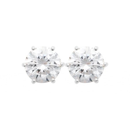 Boucles d'Oreilles Puces Solitaires Brillant Argent Rhodié