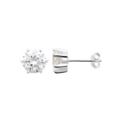 Boucles d'Oreilles Puces Solitaires Brillant Argent Rhodié
