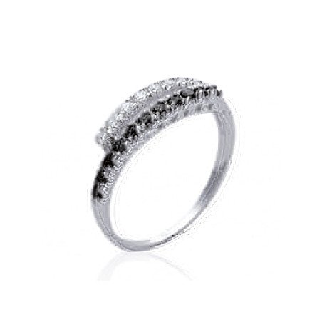 Bague Double Rang Zirconia Bicolore Argent Rhodié