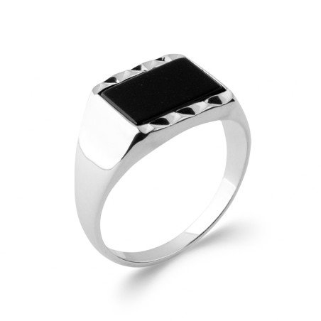 Bague Chevalière Argent 925 & Imitation Onyx Noir
