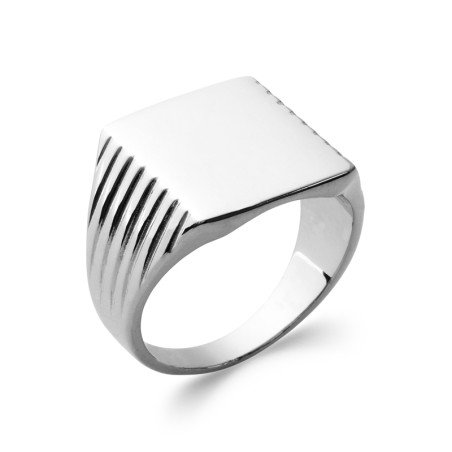 Bague Chevalière Rectangulaire Argent Rhodié - Kara Bijoux