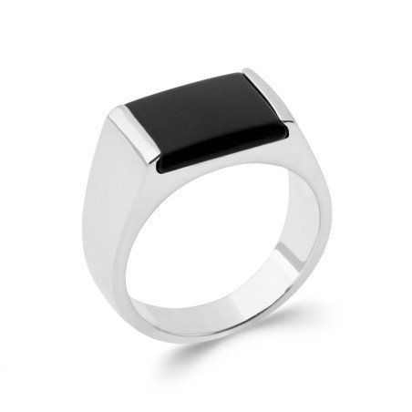 Bague Chevalière Argent 925 & Onyx Imitation | Kara Bijoux