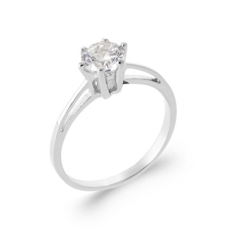 Bague Solitaire Argent Rhodié Oxyde de Zirconium | Kara Bijoux