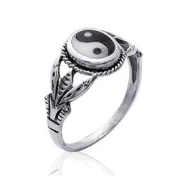Bague Argent 925 Yin Yang Ornée | Bijou Symbole Équilibre