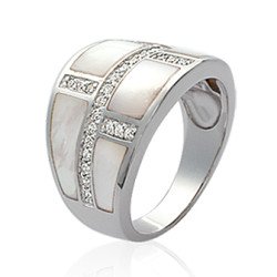 Bague Argent Rhodié Nacre et Zircons Brillants | Kara Bijoux