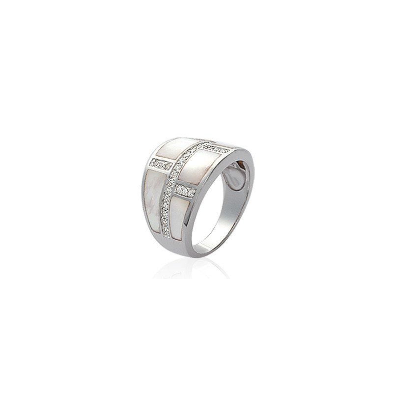 Bague Argent Rhodié Nacre et Zircons Brillants | Kara Bijoux