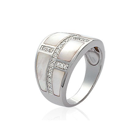 Bague Argent Rhodié Nacre et Zircons Brillants | Kara Bijoux