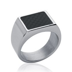 Chevalière Acier et Carbone Moderne - Kara Bijoux