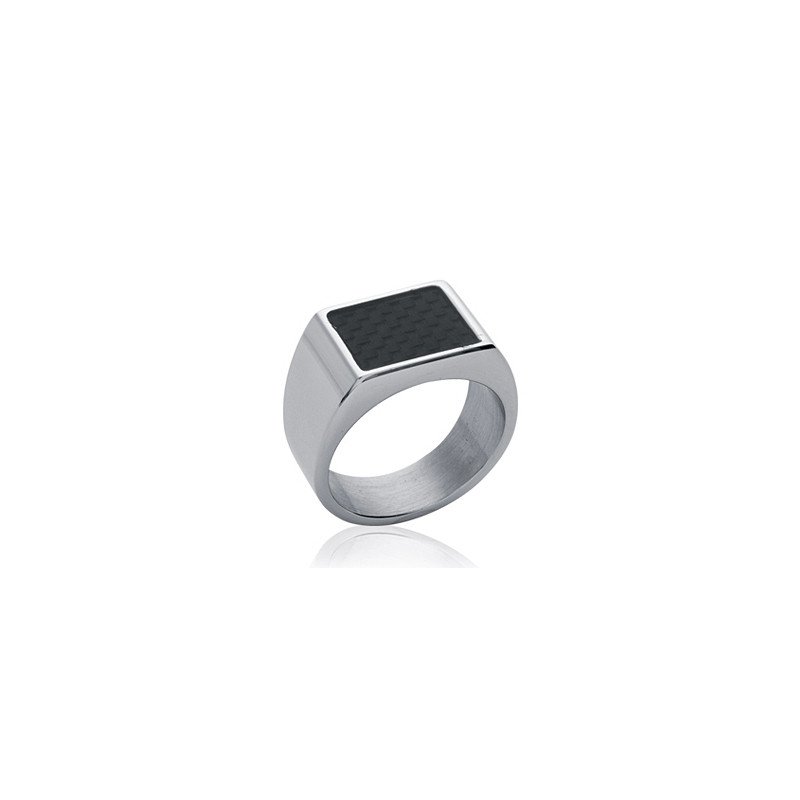 Chevalière Acier et Carbone Moderne - Kara Bijoux