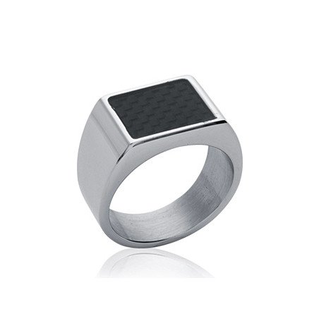 Chevalière Acier et Carbone Moderne - Kara Bijoux