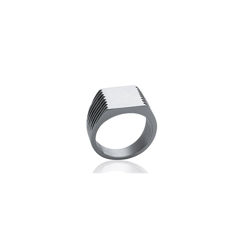 Bague Chevalière Acier Striée - Bijoux Homme | Kara Bijoux