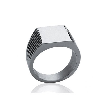 Bague Chevalière Acier Striée - Bijoux Homme | Kara Bijoux