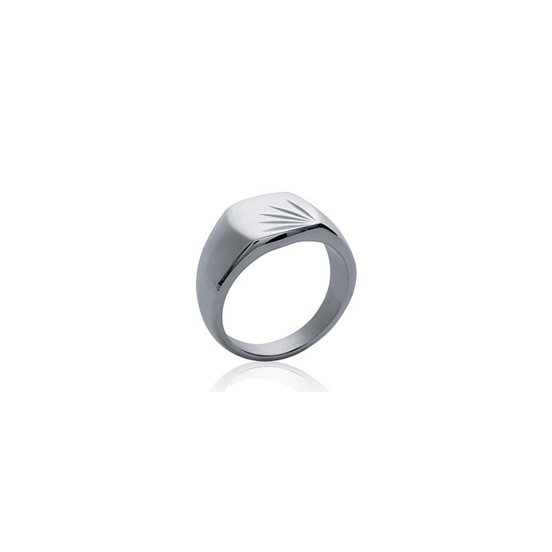 Bague Chevalière Acier Poli Motif Soleil - Kara Bijoux