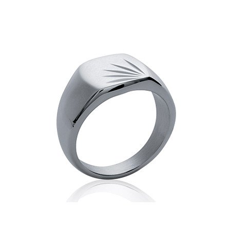 Bague Chevalière Acier Poli Motif Soleil - Kara Bijoux