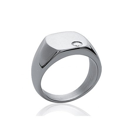 Bague Chevalière Acier Oxyde de Zirconium | Kara Bijoux