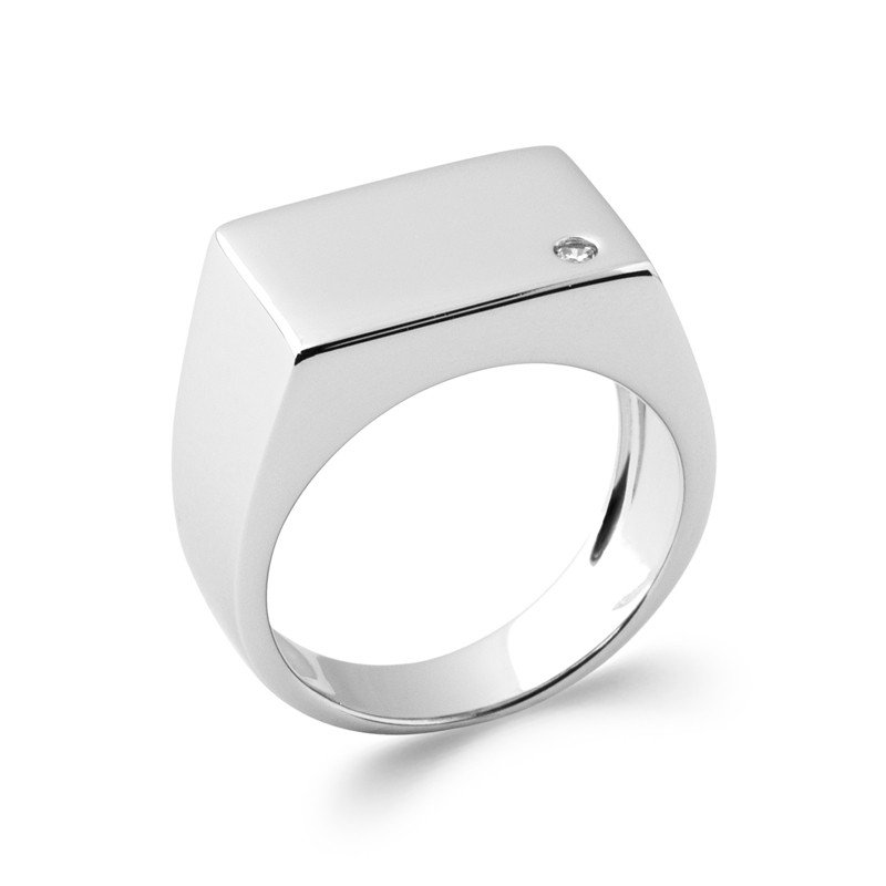 Bague Chevalière Argent Rhodié Oxyde de Zirconium Kara Bijoux