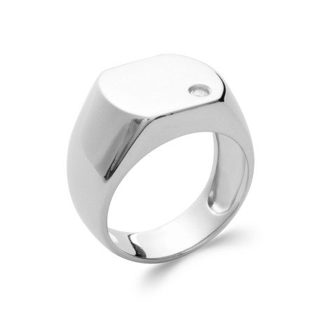 Bague Chevalière Argent 925 Rhodié & Oxyde de Zirconium