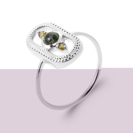 BAGUE ARGENT 925 RHODIE JASPE DALMATIEN