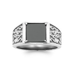 BAGUE ARGENT 925  AGATE NOIRE
