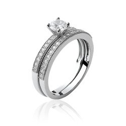 Bague Solitaire & Alliance Argent Rhodié Scintillante