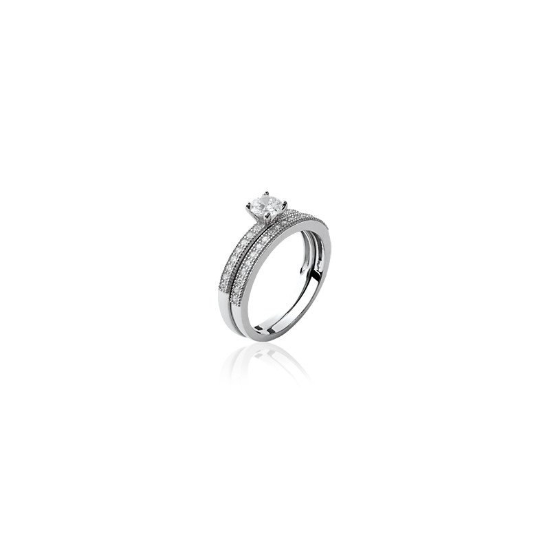 Bague Solitaire & Alliance Argent Rhodié Scintillante