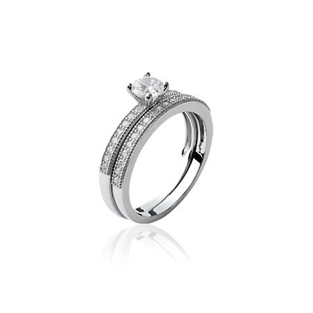 Bague Solitaire & Alliance Argent Rhodié Scintillante