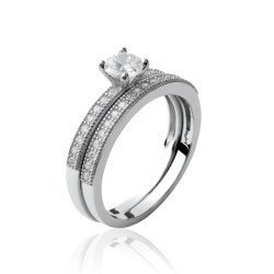 Bague Solitaire & Alliance Argent Rhodié Scintillante