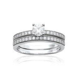 Bague Solitaire & Alliance Argent Rhodié Scintillante
