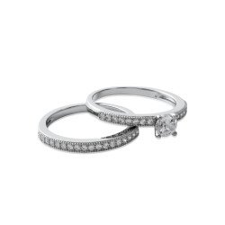 Bague Solitaire & Alliance Argent Rhodié Scintillante
