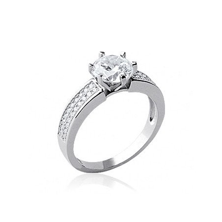 Bague Solitaire Argent Rhodié Oxyde de Zirconium | Kara Bijoux